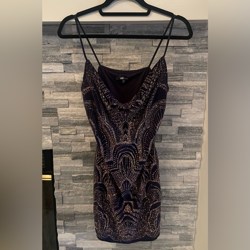 Blue Jump Dress with Rose Gold Glitter Women’s L